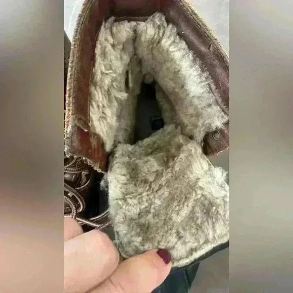 Frye Veronica Leather Shearling duck boots Size 9 Brown/Black lace up - Picture 2 of 11